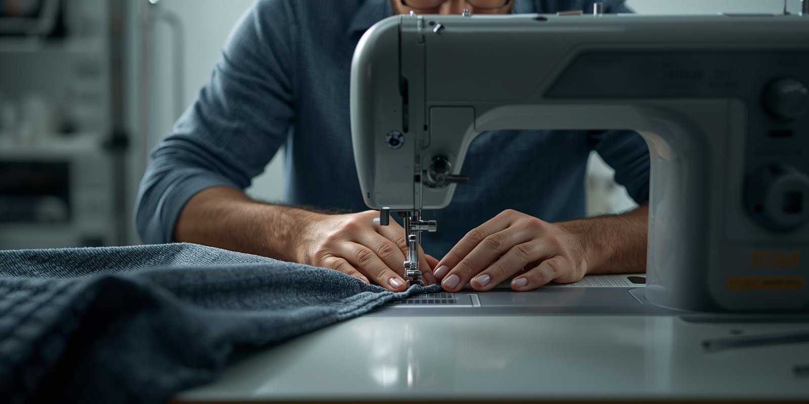 Tailor sewing high-quality ZM Exports sportswear with precision.
