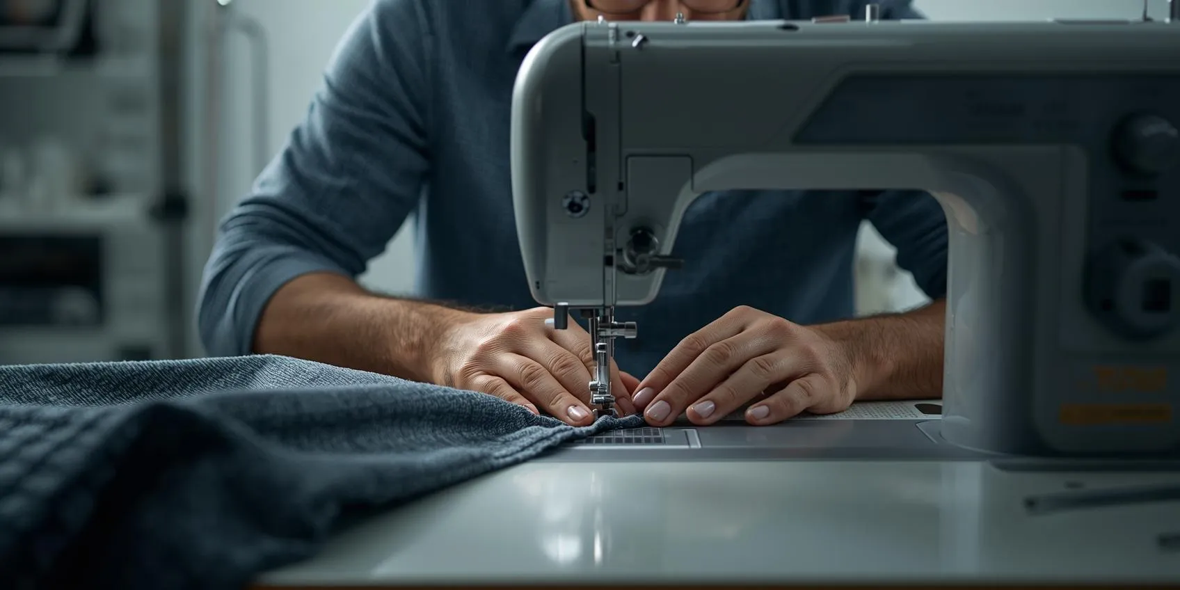 Tailor sewing high-quality ZM Exports sportswear with precision.